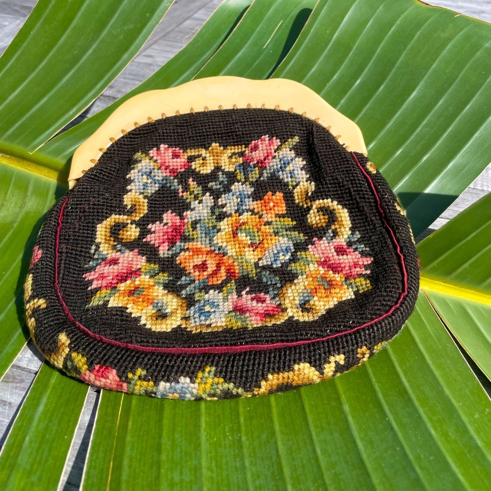 COPY - Needlepoint Vintage Bakelite purse clutch wedding was lost now found